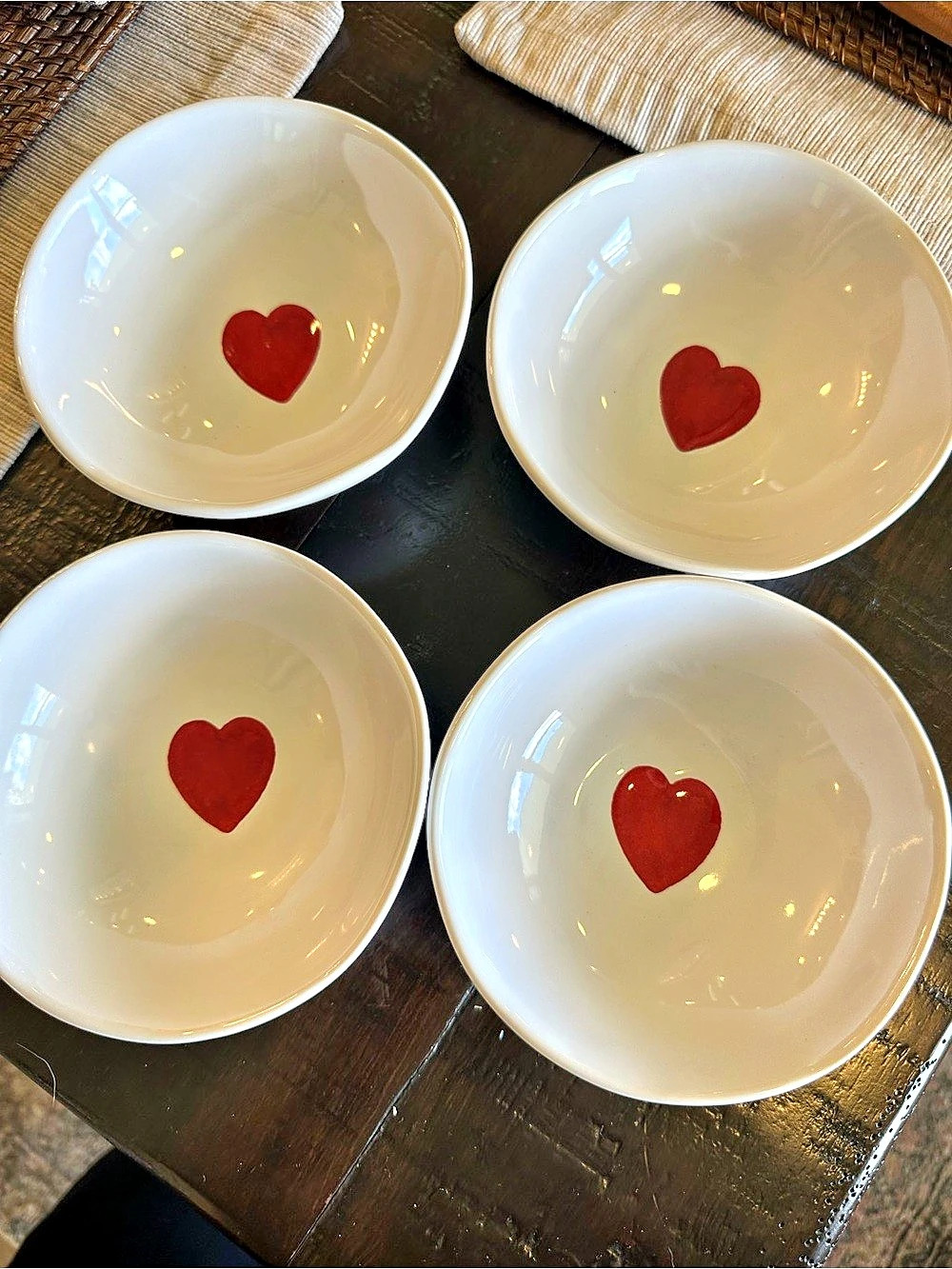 Rare Discontinued Williams Sonoma Heart Bowls Set of 4 White & Red